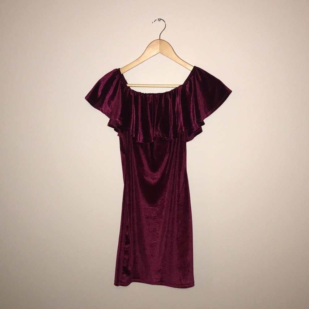 Red Velvet Off-Shoulder Dress
